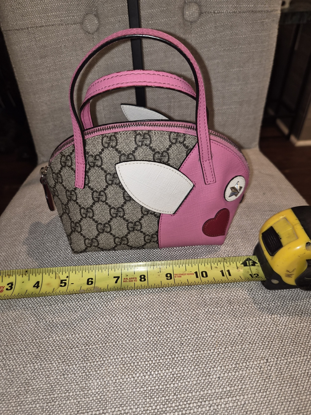 Gucci Kids GG Supreme Zoo Line Pink Leather Rabbit Face Pyramid Top Handle Bag - Picture 8 of 16